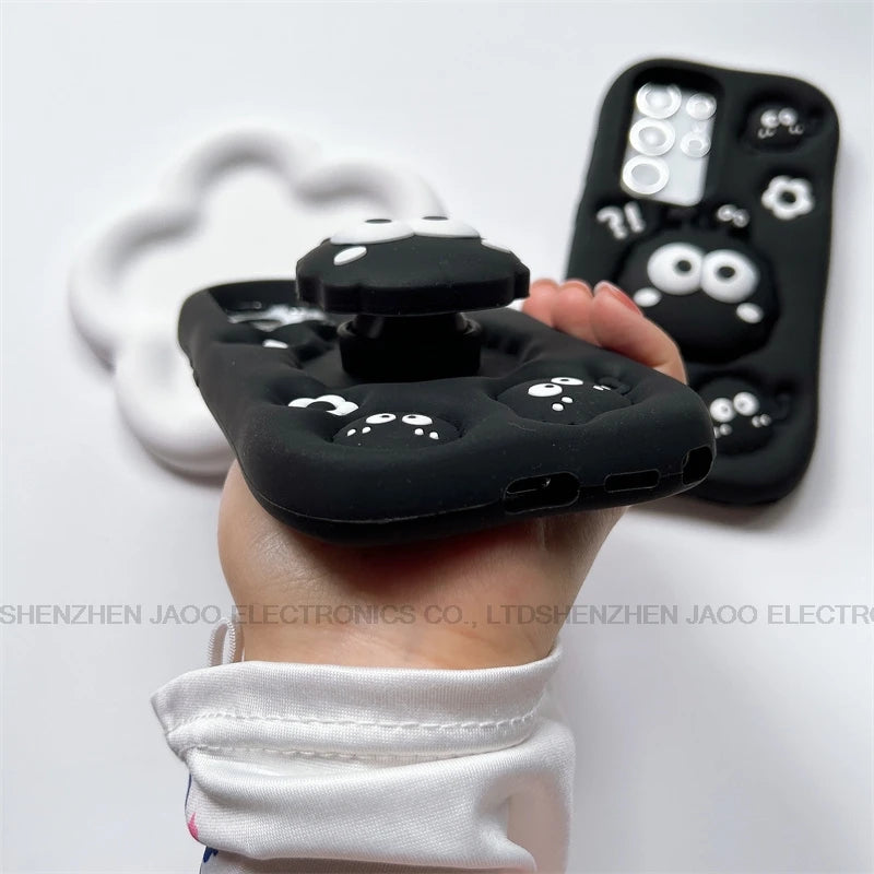 3D Black briquettes Grip Tok Holder Silicon Soft Phone Case For Samsung Galaxy S25 Ultra S24 S23 Ultra S21 FE