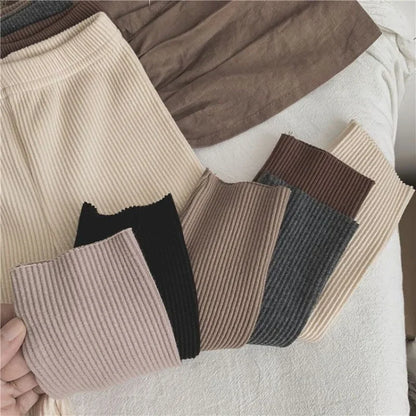 Autumn Baby Girl Leggings Solid Color Ribbed Knit Stretchy Pants 0-6Y Toddler Casual Daily Wear Pantyhose