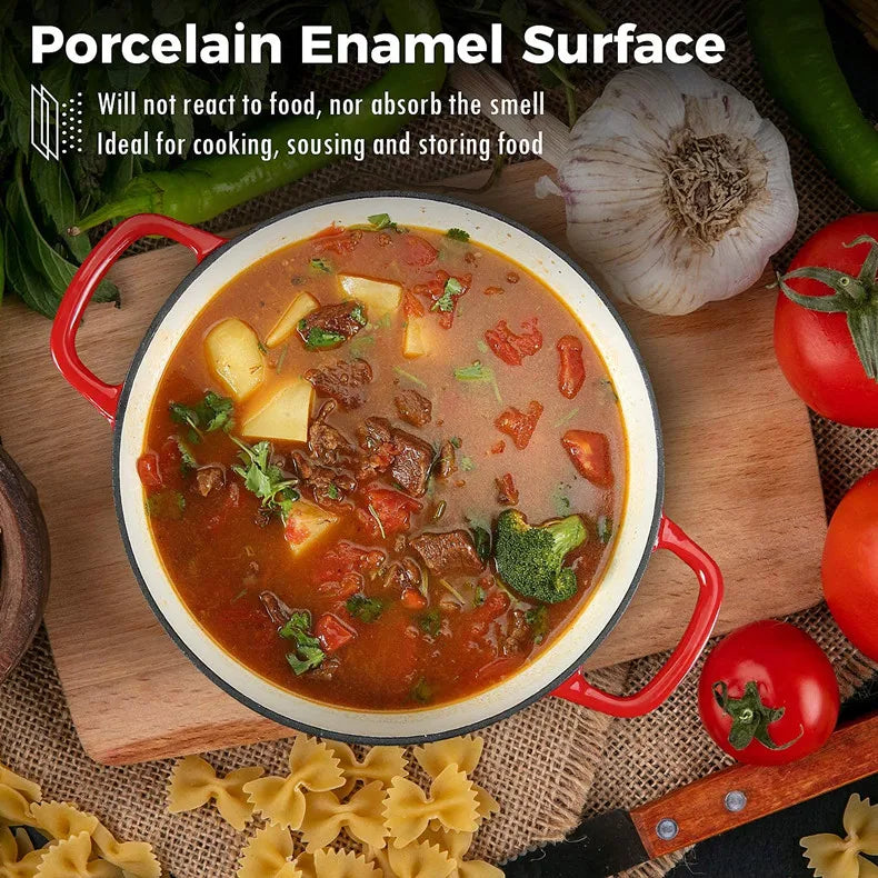 23cm Enameled Cast Iron Dutch Oven 2 Quart Heavy Soup Pot Casserole Dish For Bread Baking And Stew Kitchen Nonstick Braised Pot