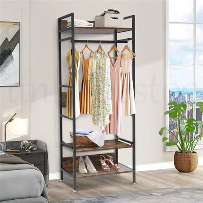 Heavy Duty Garment Rack, Wardrobe Storage Rack, Hall Tree Clothes Rack, Adjustable Shelves, Portable Organizer