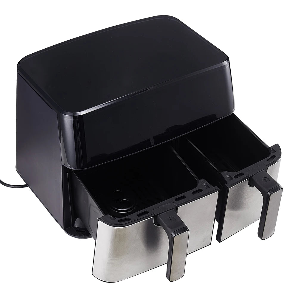 KOMORE 6,5 l + 3,5 l Touchscreen-Doppelkorb-Heißluftfritteuse mit 60-Minuten-Timer und einstellbarer Temperatur von 80 °C bis 200 °C