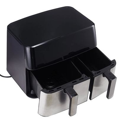 KOMORE 6,5 l + 3,5 l Touchscreen-Doppelkorb-Heißluftfritteuse mit 60-Minuten-Timer und einstellbarer Temperatur von 80 °C bis 200 °C