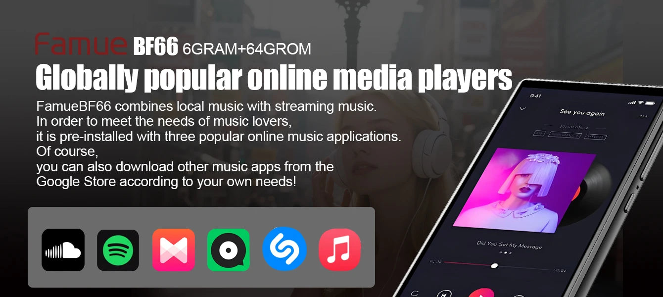 Famue MP3 Player Android 13 with Bluetooth and WiFi，MP3 MP4 Player with Spotify，Audible，Pandora，Standalone / Networked Version