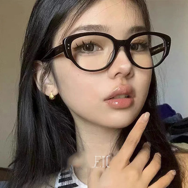New Fashion Unisex Cat Eye Plain Glasses for Men Women Pc Frame Glasses for Party Eyeglasses Metal Studs Square Frame Eyewear