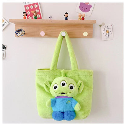 Disney 2025 New Cartoon Plush Doll Shoulder Bag Sweet and Cute Stitch Strawberry Bear Soft Cute Girls Handbag