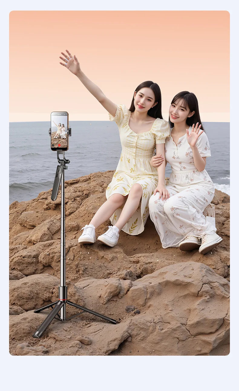 4-Axis Phone Selfie Stick Tripod 360° Anti-Shake 1.85m Extendable - 20m Bluetooth Remote for Vlog Live Streaming Travel
