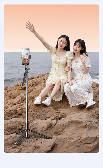 4-Axis Phone Selfie Stick Tripod 360° Anti-Shake 1.85m Extendable - 20m Bluetooth Remote for Vlog Live Streaming Travel