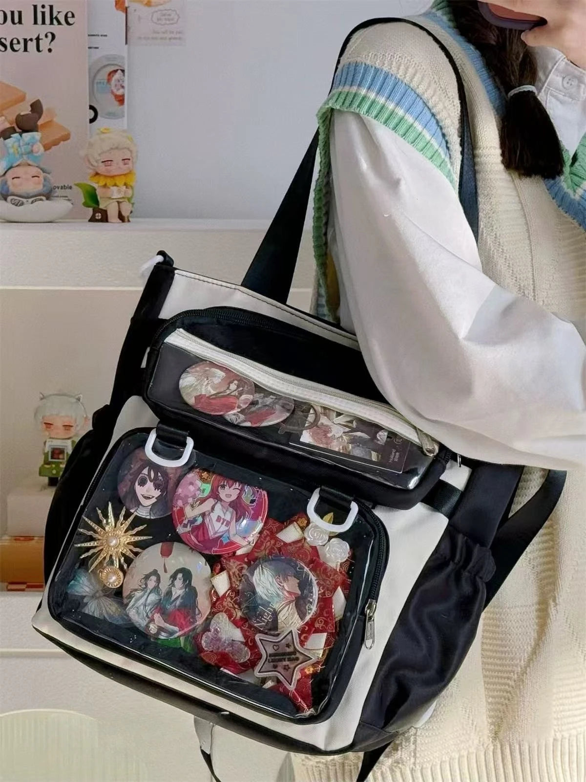Japanese Transparent Ita Bag Handbag Women Anime Portable Large Capacity Girls Shoulder Tote Bag Nylon Crossbody Bags ItaBag