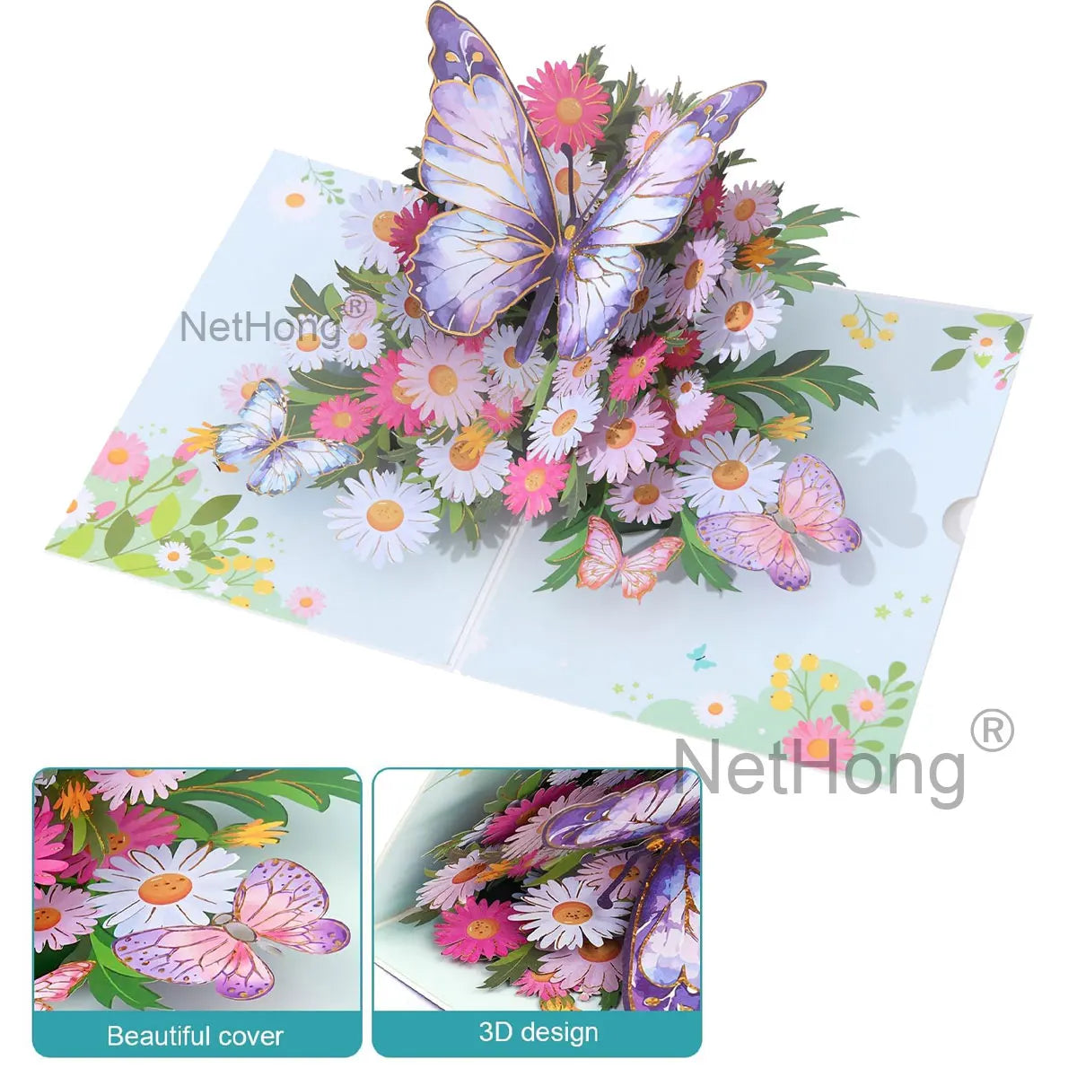 3D Butterfly Pop Up Greeting Cards Postcard For Valentine's Day, Mother, Anniversary, Wedding Invitation Greeting, Birthday Gift