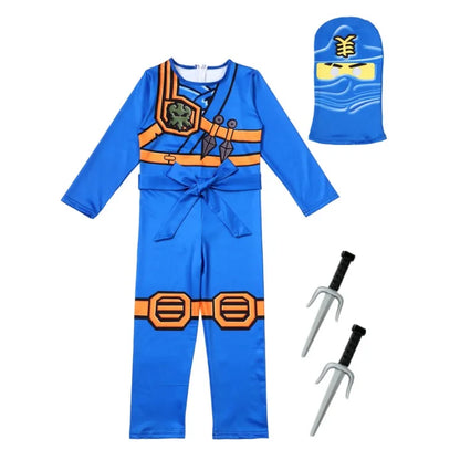 Complete Party Costume Set for Kids with Makeup Mask NinjTheme Party Cosplay Costume Set for Kids Mask Jumpsuit and Accessories