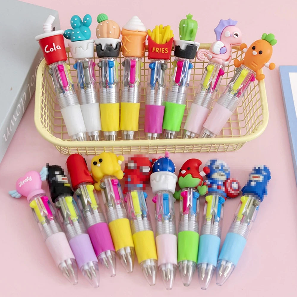 Cute Cartoon Four-Color Pens for Kids - Birthday Party Favors & School Rewards (5-30 Pack)