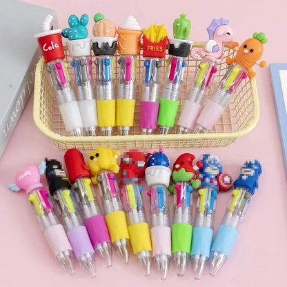Cute Cartoon Four-Color Pens for Kids - Birthday Party Favors & School Rewards (5-30 Pack)