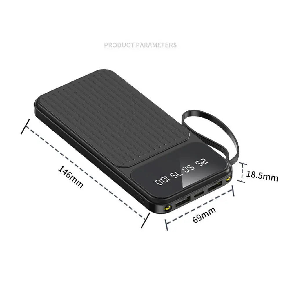 10000Mah Power Bank Pack 4 Cables Fast Charger External Battery For Mobile Phone