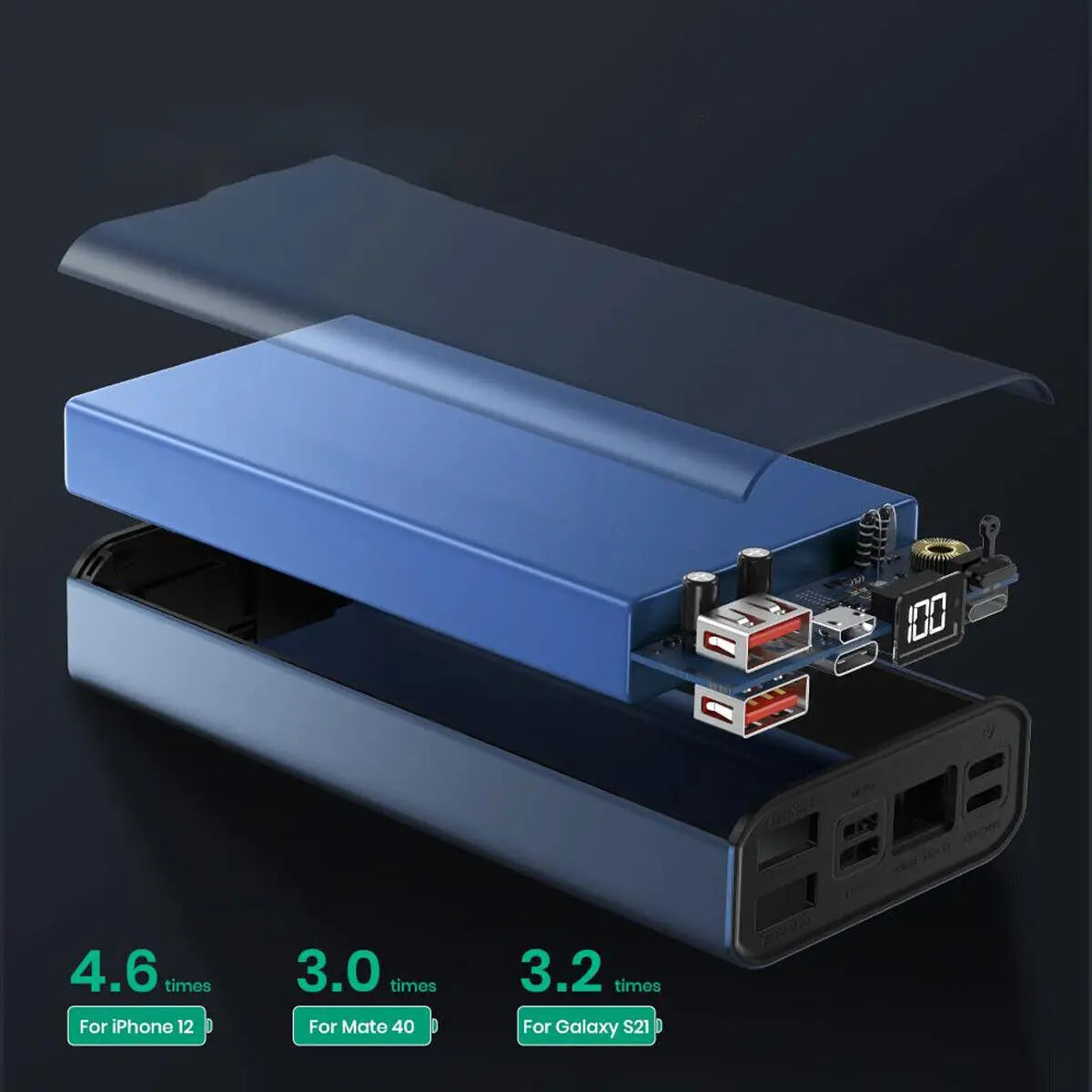 20000Mah Power Bank Portable Fast Charger Battery Pack USB LCD For Mobile Phone