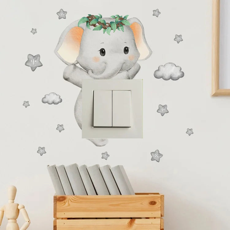 Cute Giraffe Bear Elephant Star Switch Sticker Kid Baby Bedroom Decoration Self-adhesive Home Decor Wallpaper Child Wall Decals