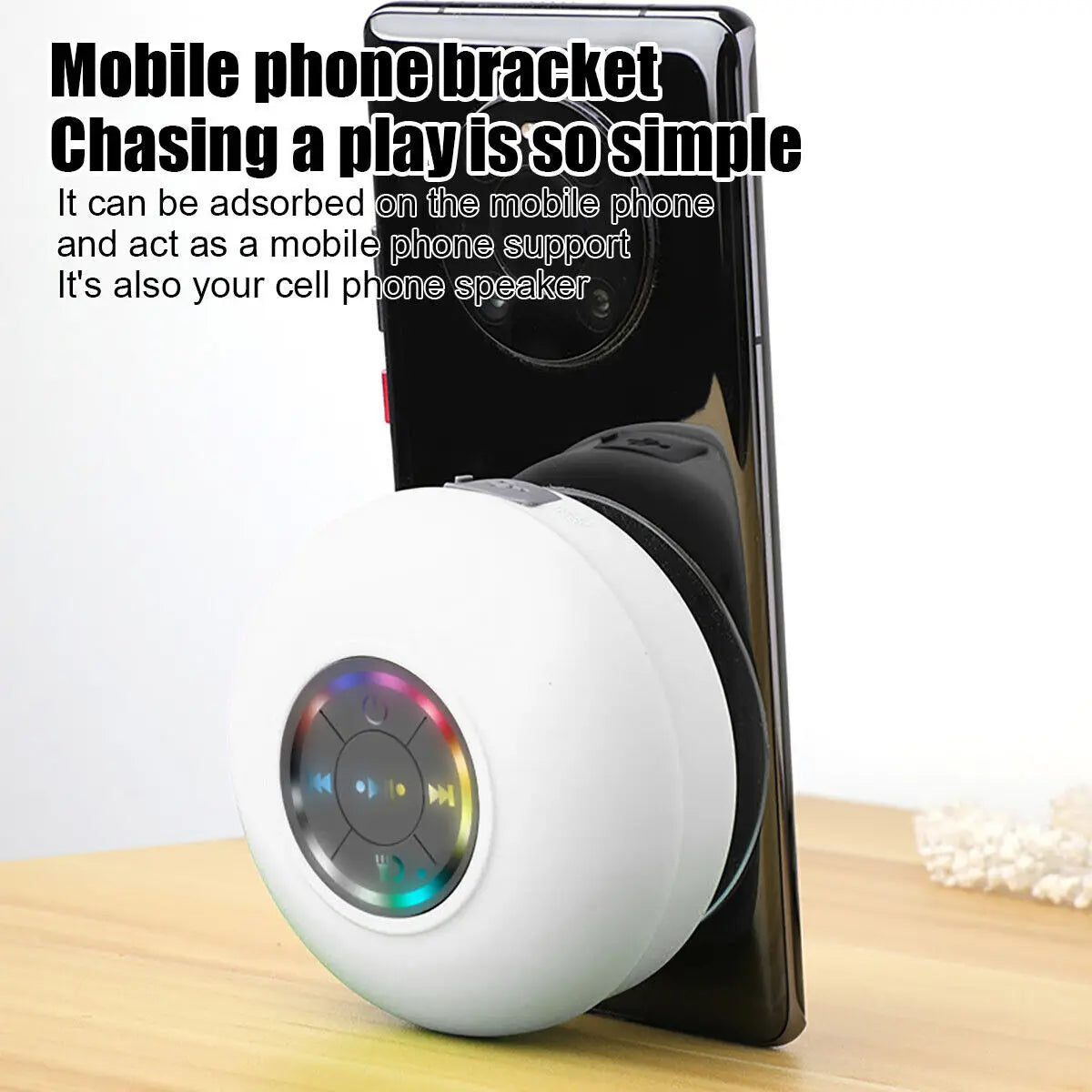 Portable Wireless Bluetooth Speaker Waterproof Suction For Shower Bathroom Black