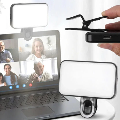 Mini Selfie Fill Light Rechargeable Adjustable Brightness Clip on 3 Mode Led Light for Mobile Phone PC Laptop Clip Filllight