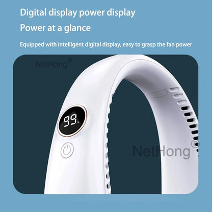 Digital Display Portable Neck Fan USB Rechargeable Wearable Travel Fans`
