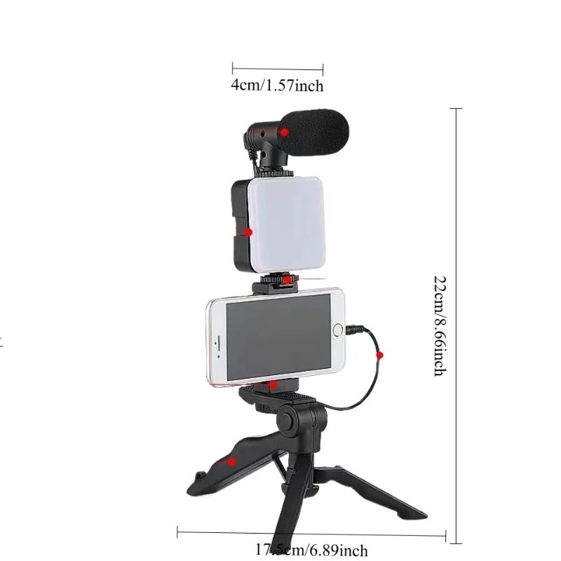 Phone Vlogging Starter Kit: Tripod, Holder, Mini Microphone, LED Light for TikTok Live & YouTube