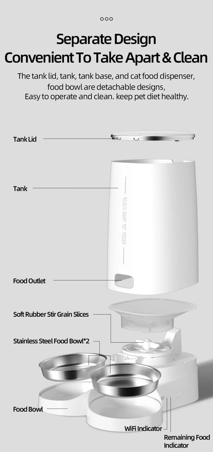 ROJECO WiFi Smart Pet Feeder — Automatic Cat & Dog Food Dispenser with App Control