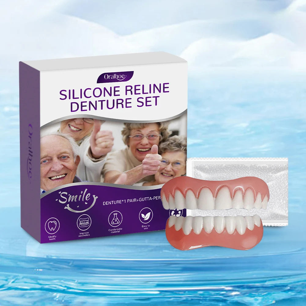 Silicone Reline Denture Set Wear-Resistant Soft Dentures False Teeth Non-Toxic Teeth Upper and Lower Set for Men Women