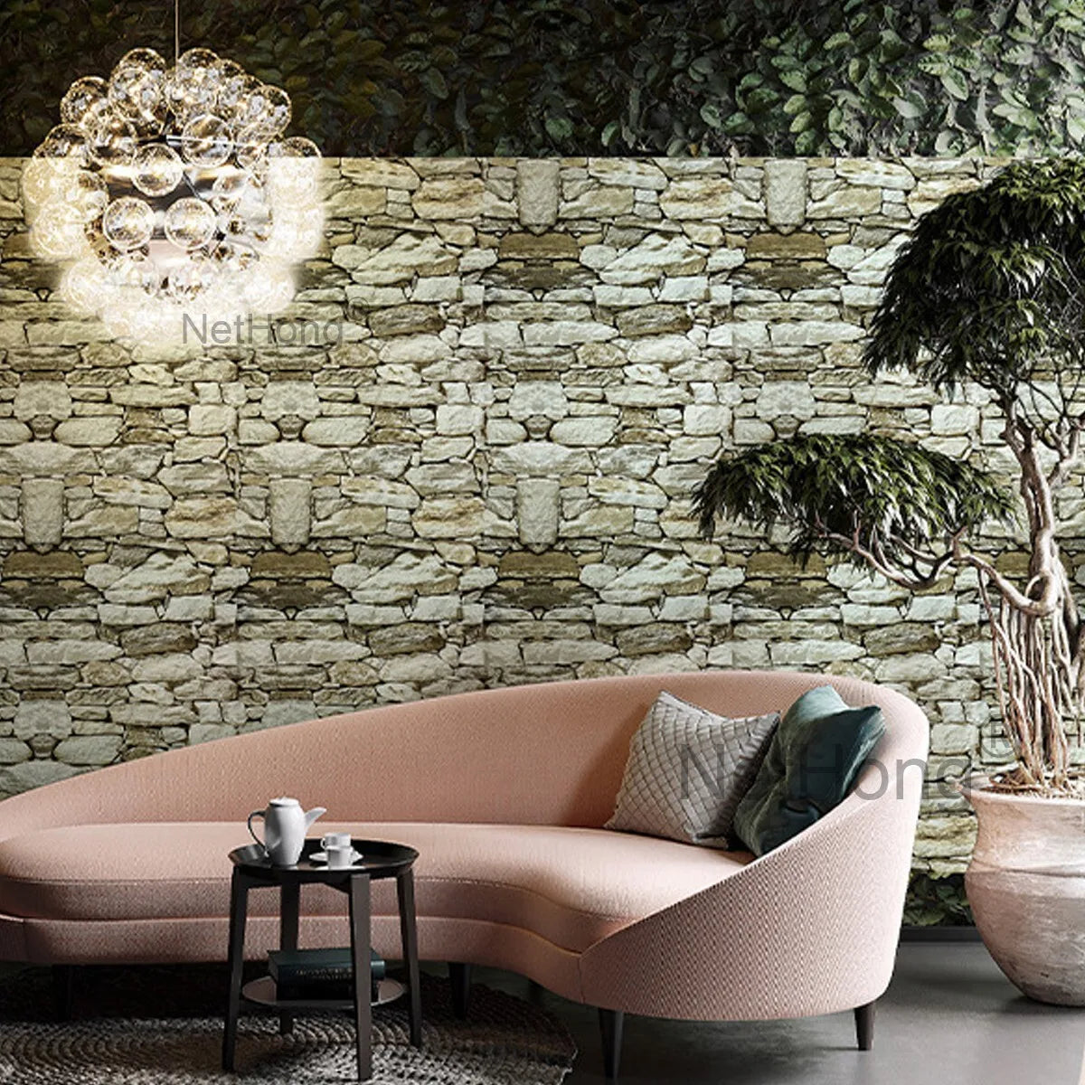 6M 3D Coffee Stone Brick Effect Wallpaper Vinyl Self Adhesive Wall Stickers