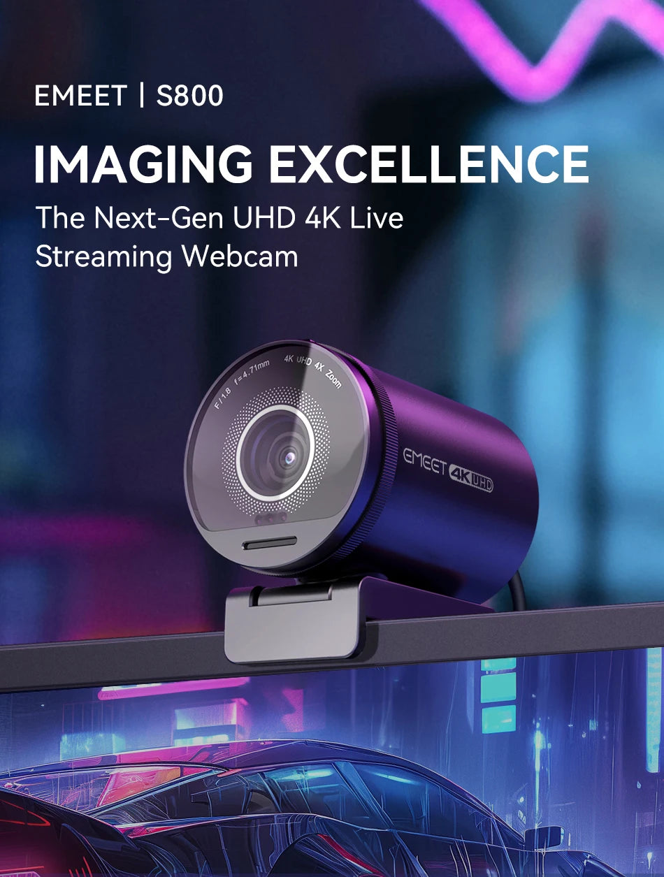4K Webcam UHD Web Camera HDR Streaming Video Camera With Sony Sensor EMEET S800 USB Webcam With Dual Noise Cancelling Mics