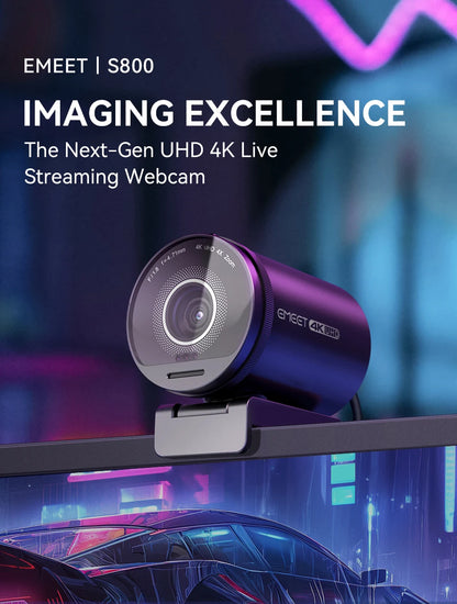 4K Webcam UHD Web Camera HDR Streaming Video Camera With Sony Sensor EMEET S800 USB Webcam With Dual Noise Cancelling Mics