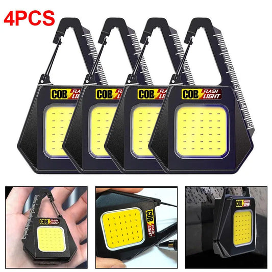 1-4pcs Mini COB Led Light USB Rechargeable Keychain Key Ring Camp 800Lum