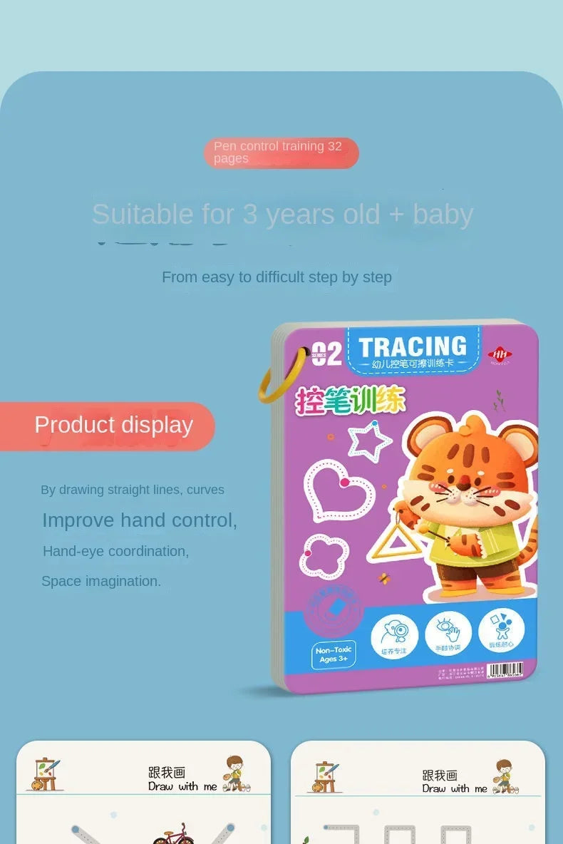 Children Magical Tracing Workbook Montessori Learning Educational Writing Toys Reusable Pen Control Training Copybook for Kids