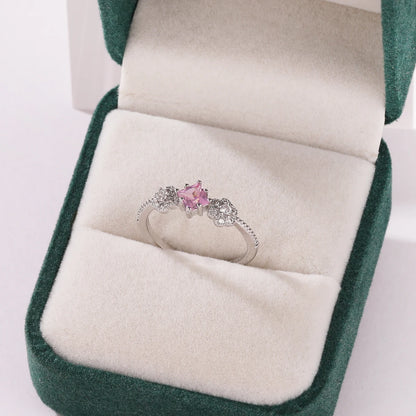 Pink Zircon Bow Heart Rings For Women Gold Plated 18K Plated Adjustable Heart Ring 2026 Trend Wedding Aesthetic Jewelry Gift