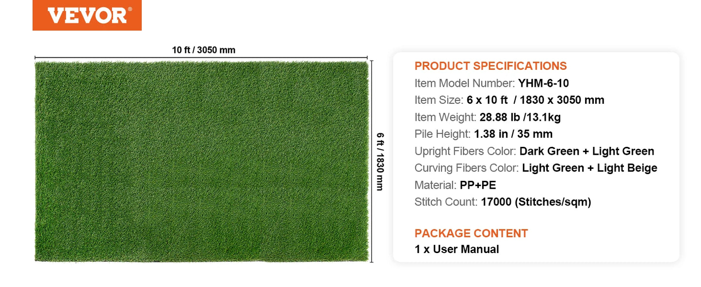 VEVOR Artifical Grass Rug Green Turf 1.38/1.57" Fake Door Mat Outdoor Patio Lawn Decoration Easy to Clean with Drainage Holes