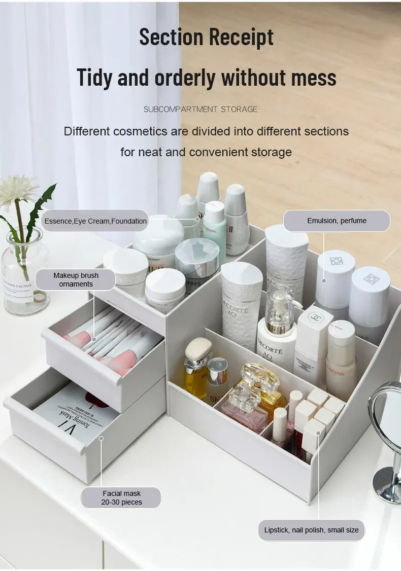 White Makeup Organizer with Drawers - Cosmetic Storage Box for Vanity & Dressing Table