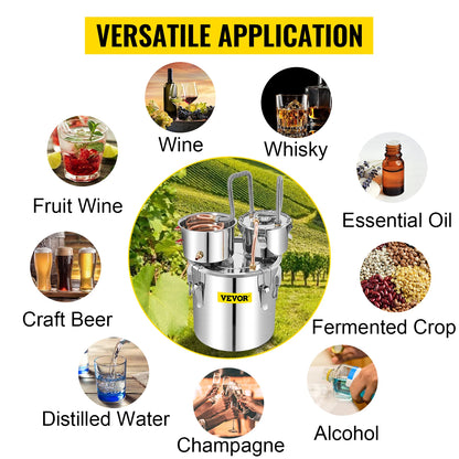 VEVOR 50L Alcohol Water Distiller Bottle DIY Moonshine Equipment Stainless Steel Brewing Machine for Whisky Wine Beer Dispenser
