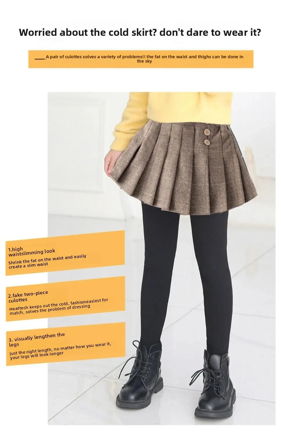 Girls Fleece Skort - Thickened Winter Leggings with Poodle Skirt | Warm Autumn & Winter Bottoms