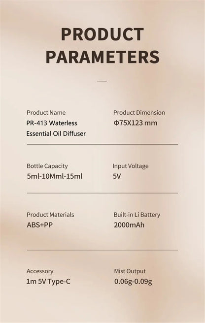 Car Aroma Diffuser Air Freshener Start-Off Function USB Rechargeable Essential Oil Diffuser 9 Color Lights Fragrance Diffuser