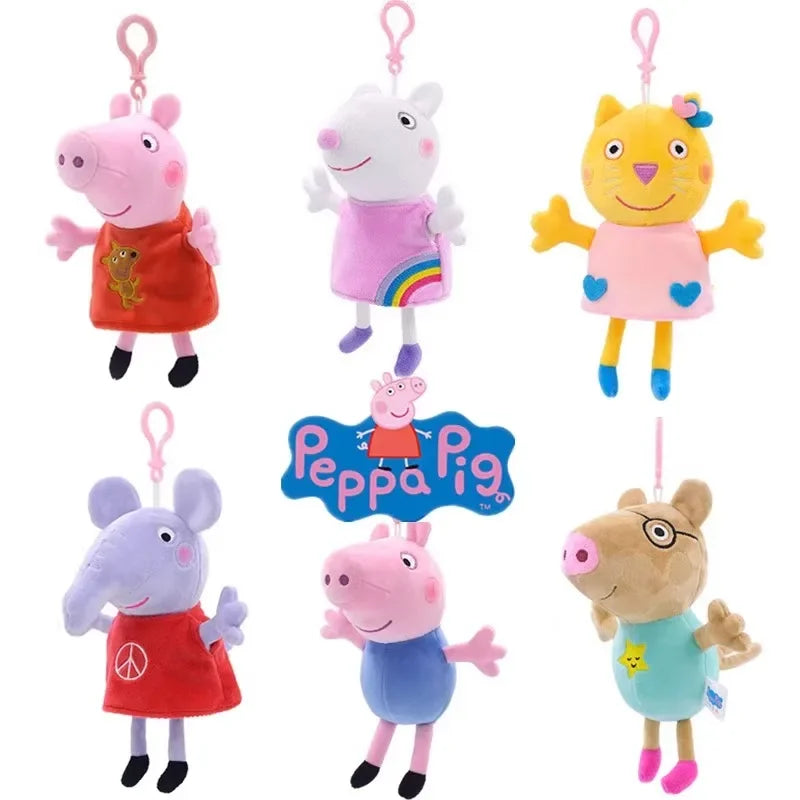 19CM Genuine Peppa Pig George Emily Candy Dennie Pedro Stuffed Plush Toys Keyring Animal Doll Pendant Children's Birthday Gifts