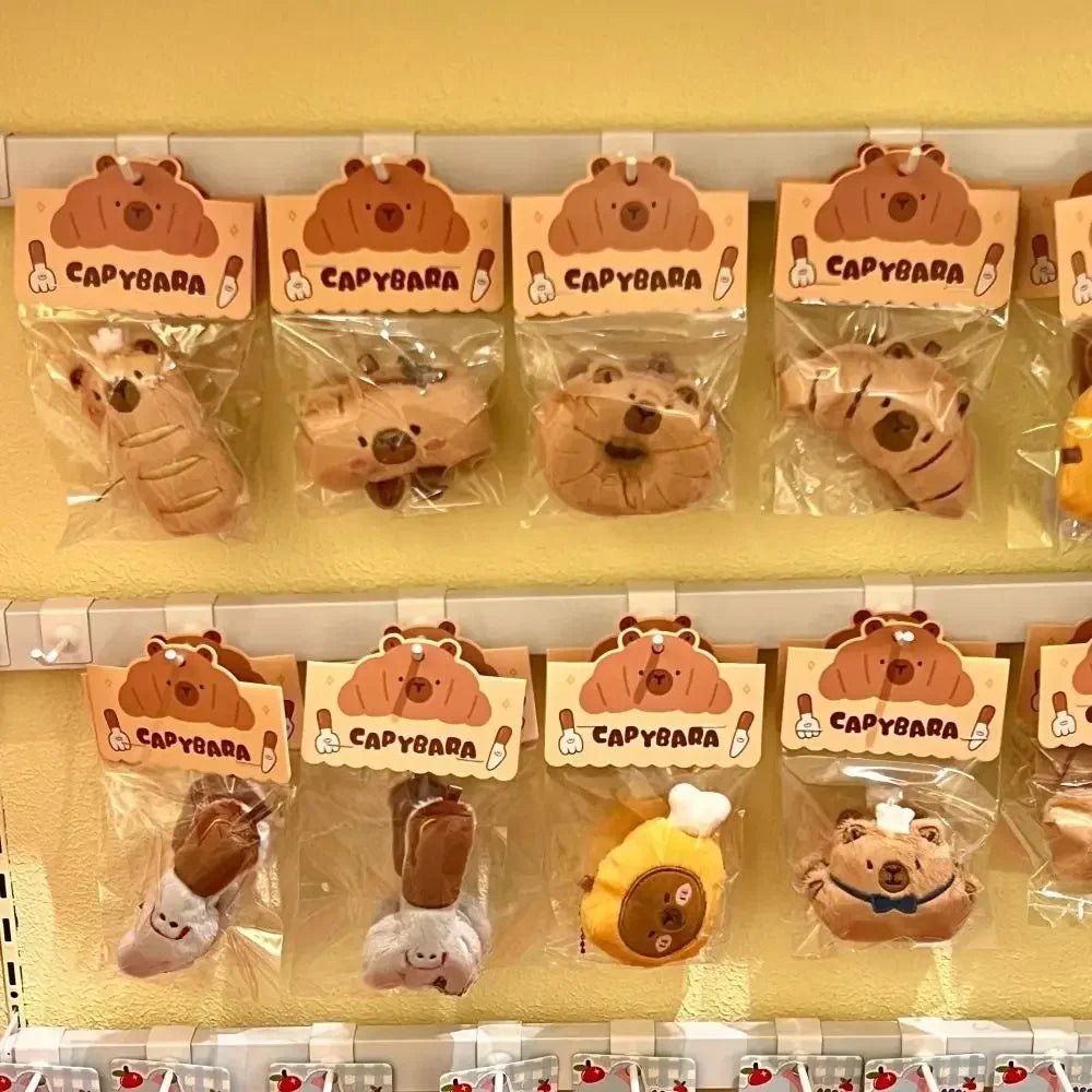 Cartoon Capybara Pendant Decoration Soft Plush Bread Key Chain Plush Stuffed Croissant Food Plush Keychain Hanging Accessory