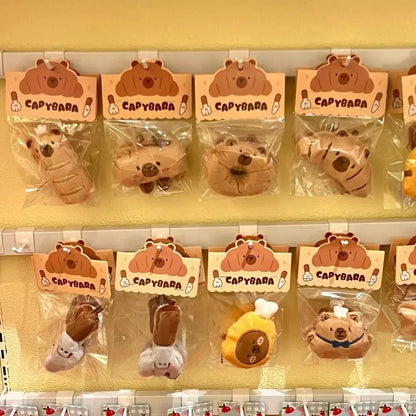 Cartoon Capybara Pendant Decoration Soft Plush Bread Key Chain Plush Stuffed Croissant Food Plush Keychain Hanging Accessory