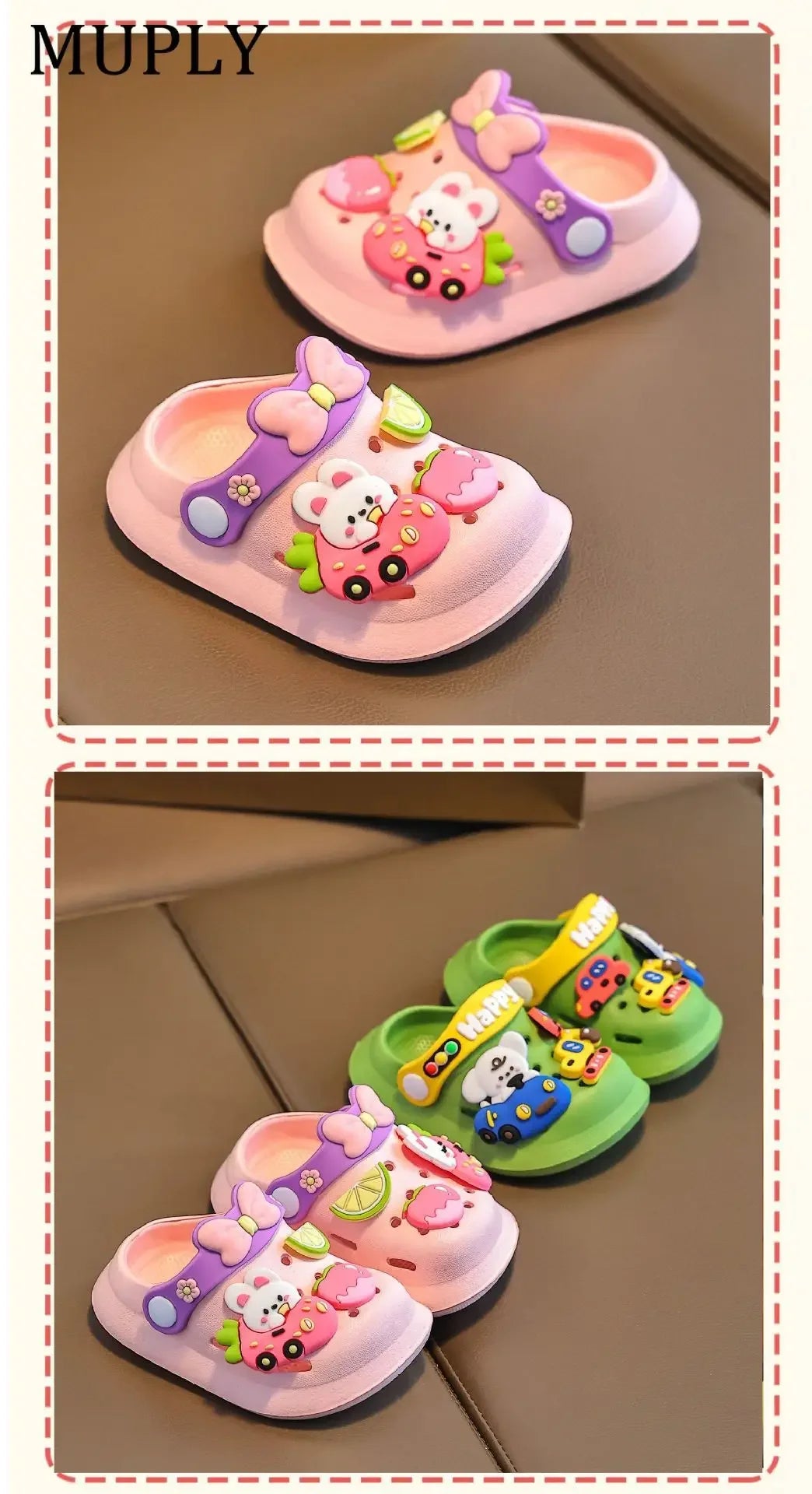 Sommerliche Kinder-Gartenclogs, Strandsandalen für Jungen und Mädchen, leicht, atmungsaktiv, niedliche Cartoon-Babypantoffeln