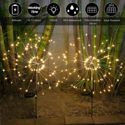 2X Solar Power 150LED Firework Garden Path Light Starburst Stake Outdoor Lamp UK