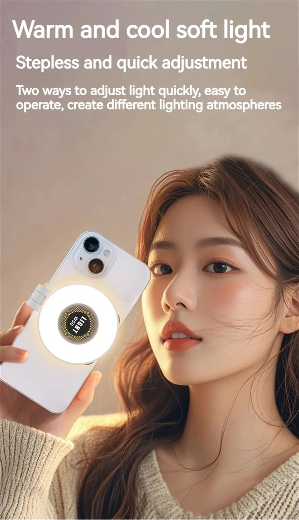 2in1 For Travel, Desktop, Selfies, Video, Makeup Portable Foldable Magnetic Rechargeable Ring Fill Light Phone Holder Perfect
