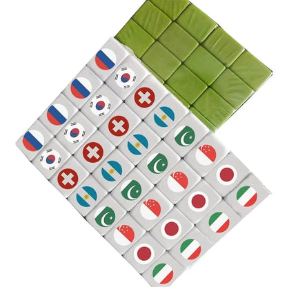 64 Blocks Tiktok Seaside Escape Mahjong Tile Game With Pattern Of Flag Ball Players Funny Parent Child Party Game Puzzle Toy