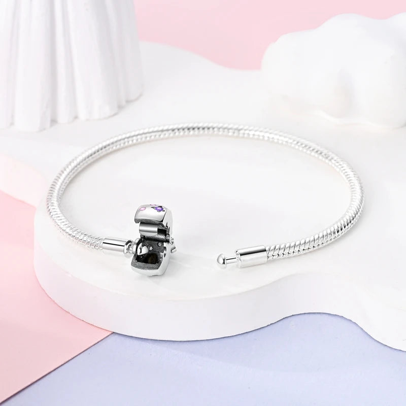 925 Sterling Silver Charm Bracelet - Leaf, Clover, Butterfly & Heart Design | 17-20cm Adjustable