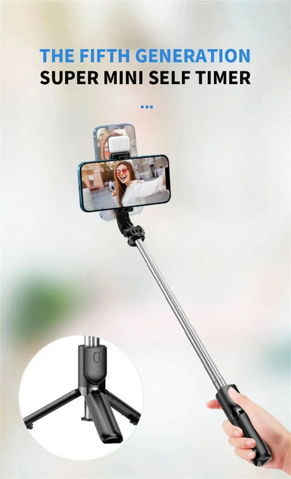 Portable Mini Selfie Stick Led Fill Light Foldable Tripod Phone Stand Holder Support Wireless Bluetooth Remote Control Shutter