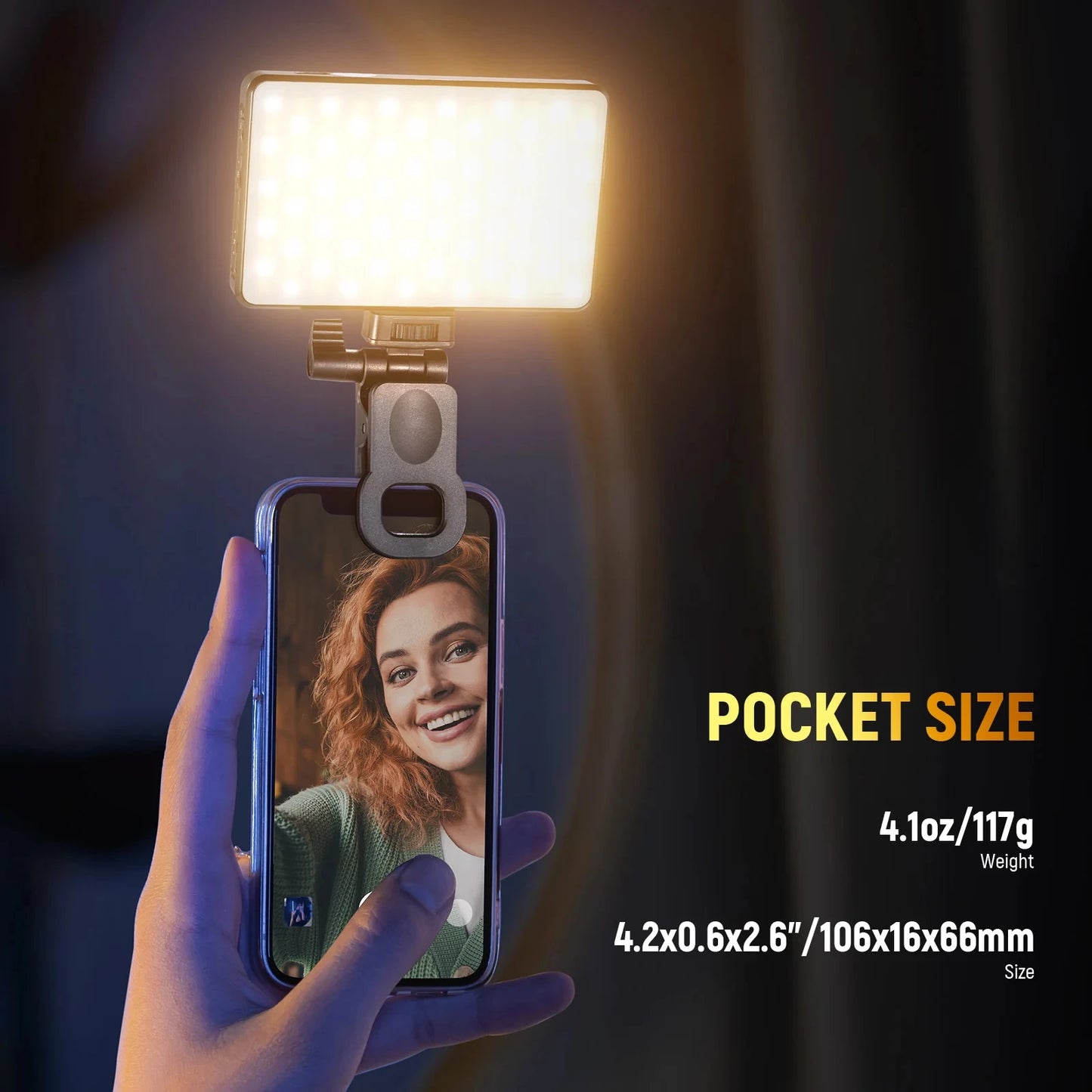 NEEWER BASICS LED Selfie Phone Light, Rechargeable 2500-9000K Clip On Fill Light, Color Films/Diffuser/3000mAh for iPhone Camera