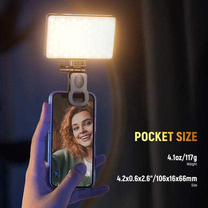 NEEWER BASICS LED Selfie Phone Light, Rechargeable 2500-9000K Clip On Fill Light, Color Films/Diffuser/3000mAh for iPhone Camera