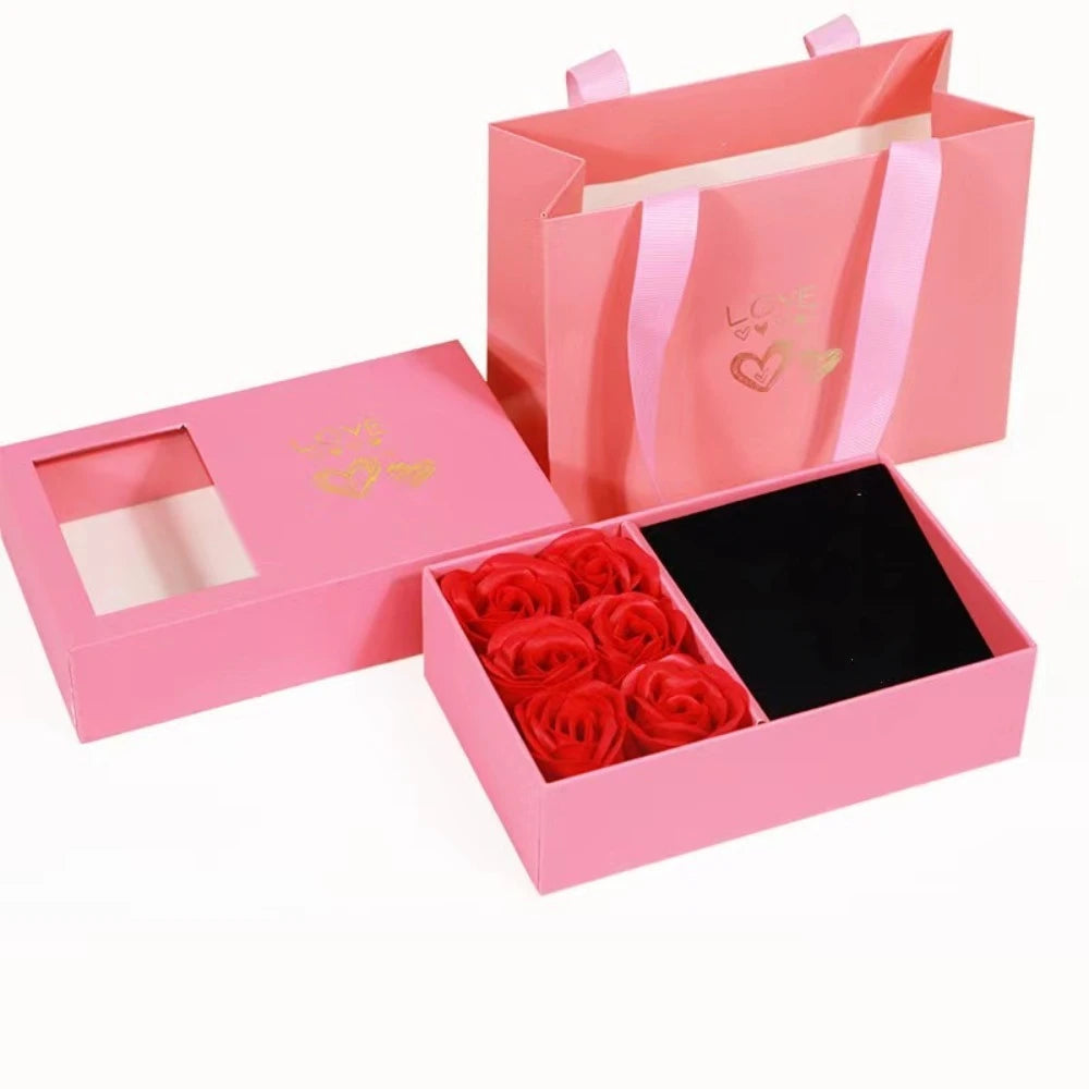 Valentine's Day Eternal Roses Gift Box Window Opening Six Rose Jewelry Gift Packaging Box Birthday Gifts Eternal Flower Ring Box