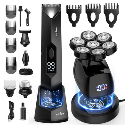 Sejoy Bald Men Hair Clippers Set Body Hair Shaving Machine Electric Head Shaver Facial Beard Trimmer Stainless Steel Blades