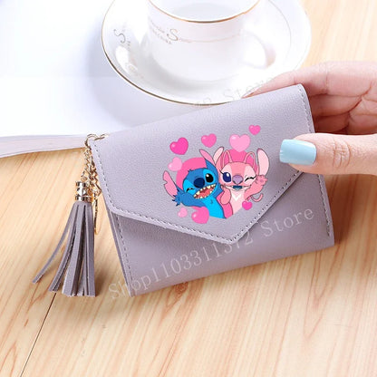 Disney Stitch Women Wallets PU Leather Female Purse Multi-Cards Holder Fashion Cartoon Stich Hasp Gifts Coin Anime Short Wallet